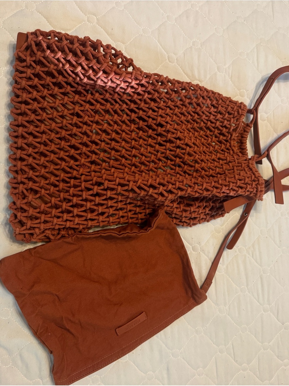 Zara Basic Woven Knit Shoulder Mesh Bag in Rust